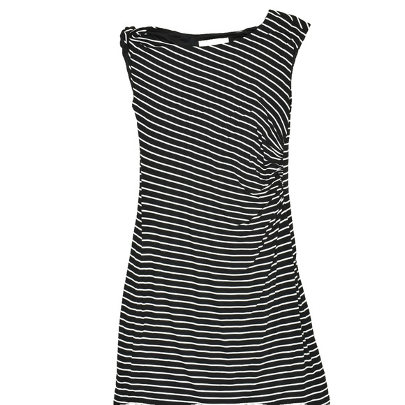 LOFT Women's Regular Size S Black White Striped Draped Sheath Dress - Picture 1 of 8